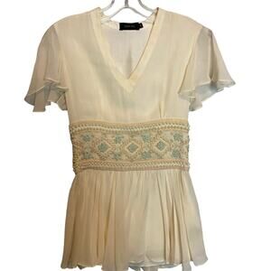 Designer Rohit Bal 100% Pure Silk Boho Blouse Small in Ivory